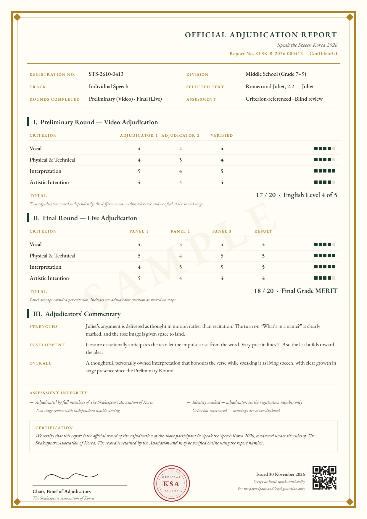 평가 리포트 (Official Adjudication Report) 예시